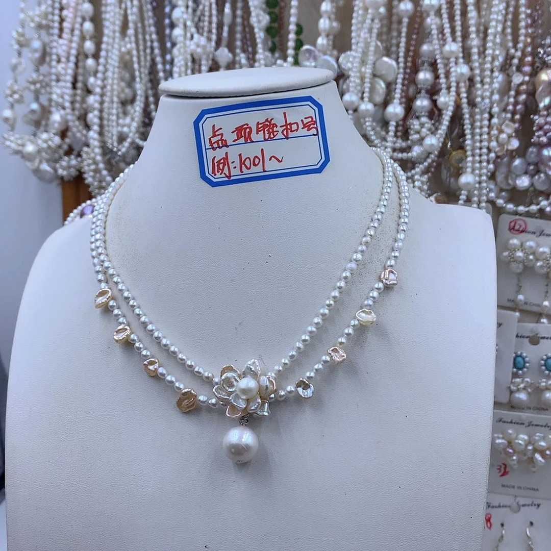 项链耳饰银S925镶嵌淡水珍珠