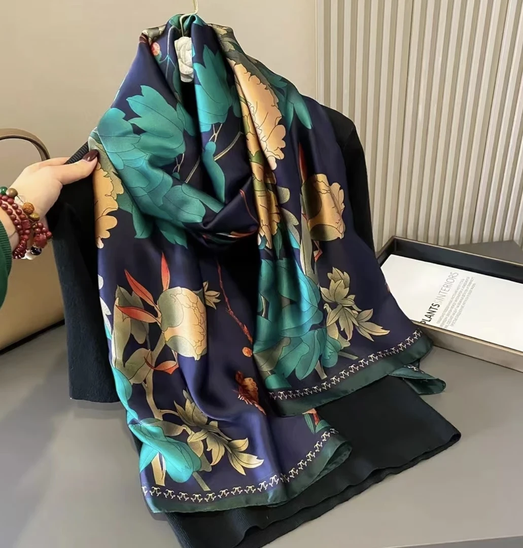 【国色天香】 丽景缎气质丝巾百搭长巾90x180左右（1-697）