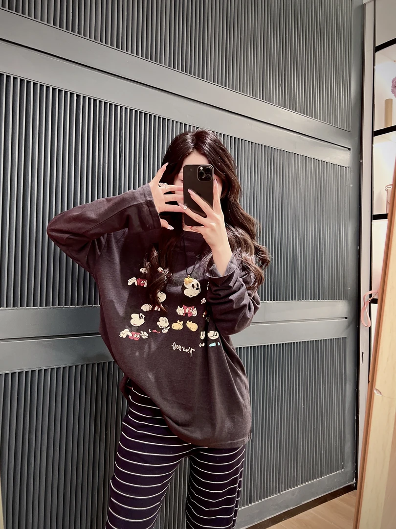 xxxwxz王希之 卡通米奇印花深灰色长袖防晒罩衫T恤#z2099