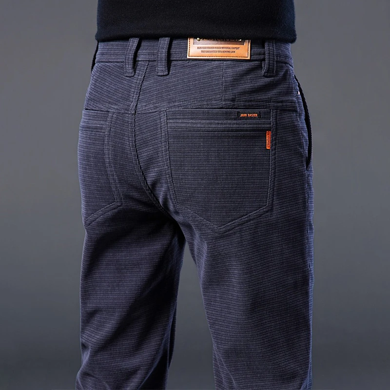 高端秋冬款灯芯绒裤子男士直筒百搭男裤华夫格条绒休闲长裤男加绒