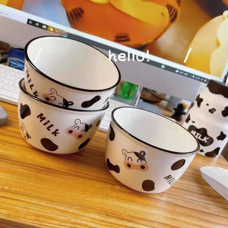 碗家用碗奶牛饭碗创意卡通碗网红可爱碗勺餐具组合陶瓷米饭碗具