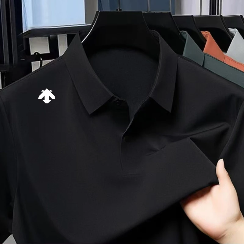 25年新款休闲翻领短袖简约印花商务夏季冰丝Polo衫凉感透气带领衫