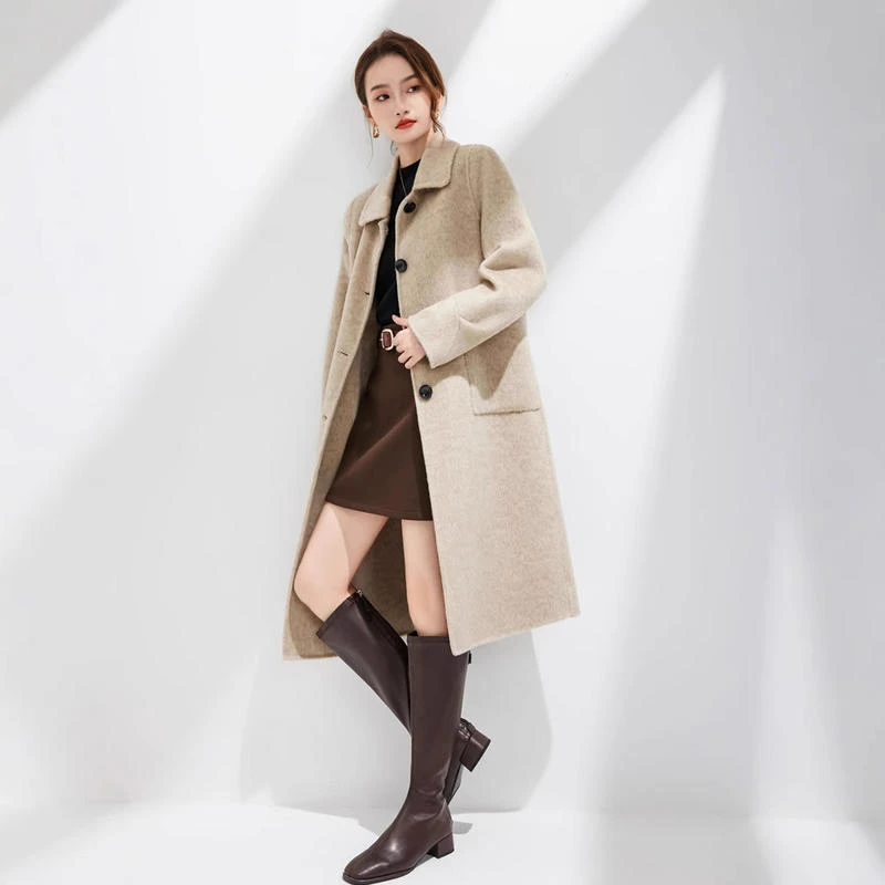 [长毛系列]羊毛双面呢大衣女2025秋冬牦牛绒外套中长款单排扣优雅