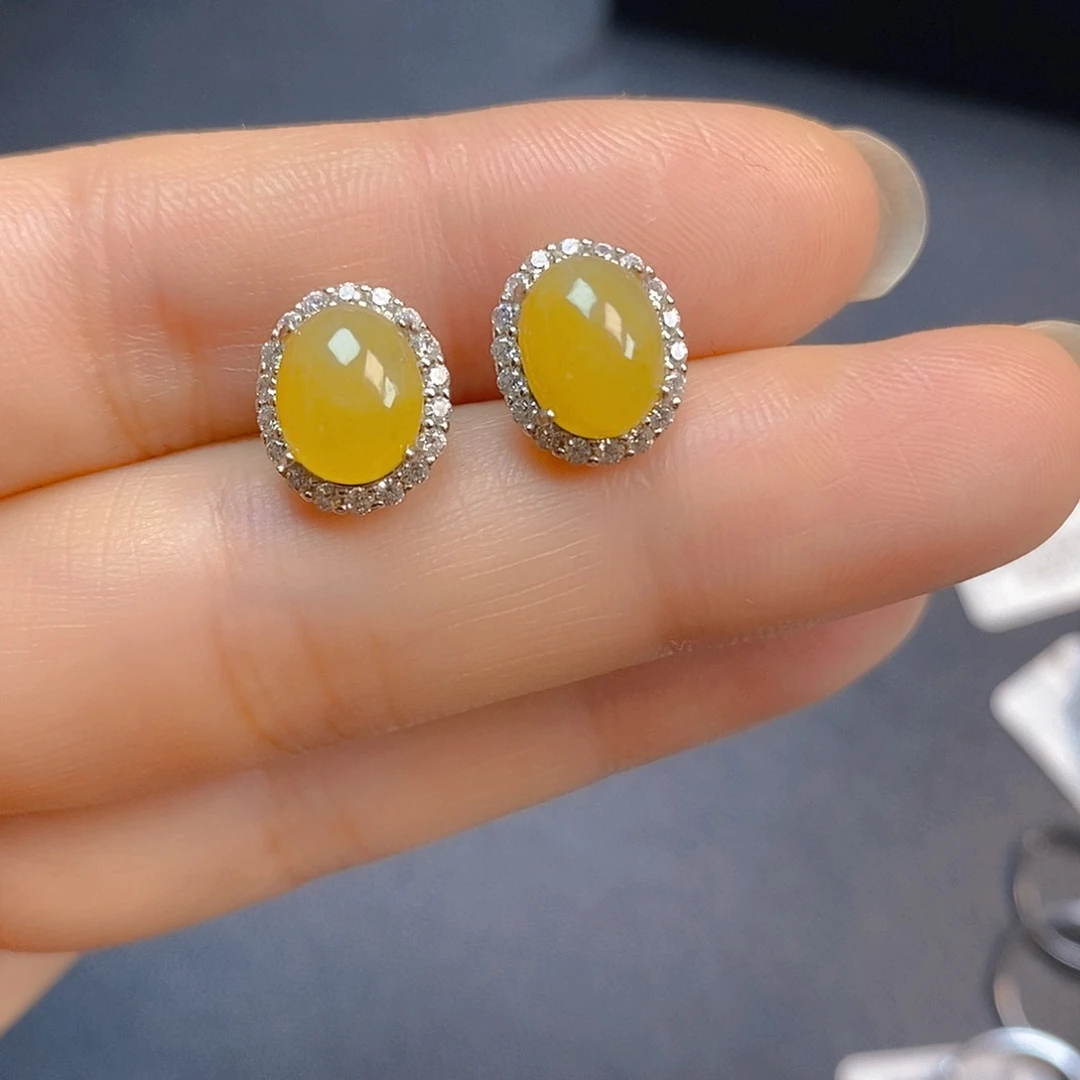 翡翠银S925镶嵌耳饰