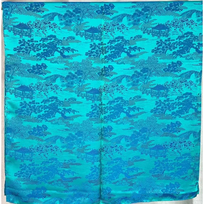 X288【蓝色断桥】140*140新中式云锦轻奢高定大方巾围巾