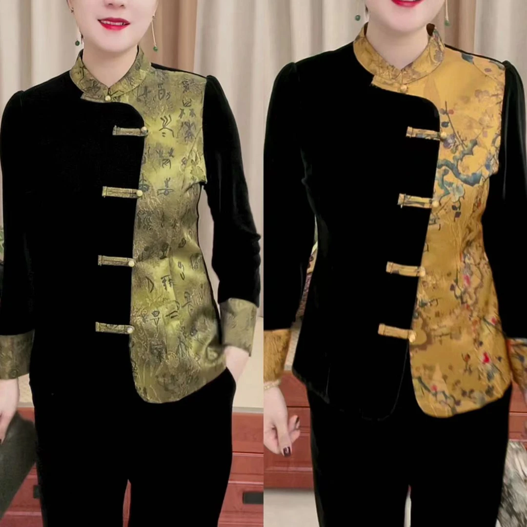 碎花盘扣中国风春秋季衬衫上衣