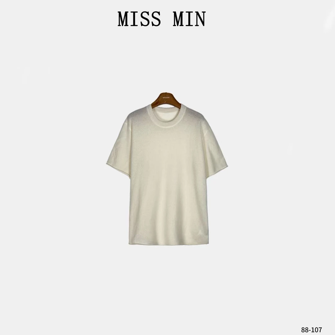 MISS MIN【软眠】纯色经典简约针织微奢服装百搭宽松显瘦T恤 88-107