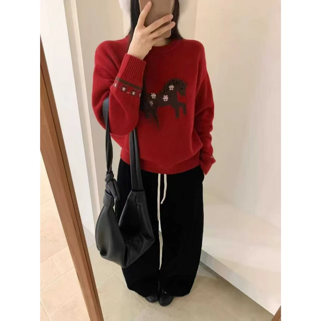 新年元素圆领毛衣气质百搭保暖