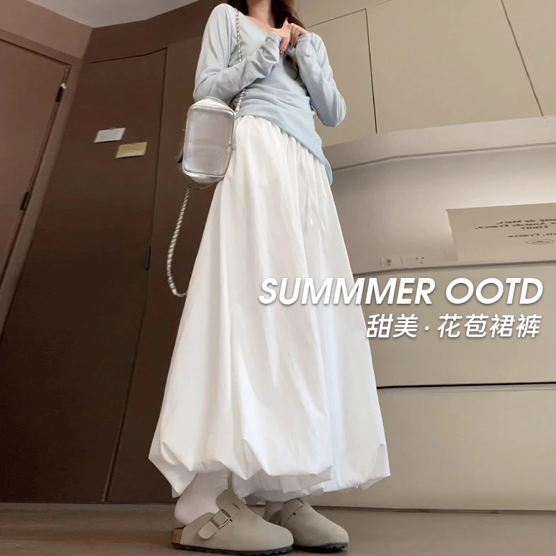 花苞裤裙裤女夏季2025早秋新款小个子a字半身裙垂感高腰阔腿裤子