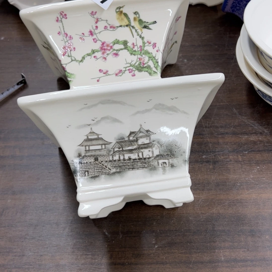 紫砂花盆927号瑕疵2个口不正脚部裂纹处理介意勿拍