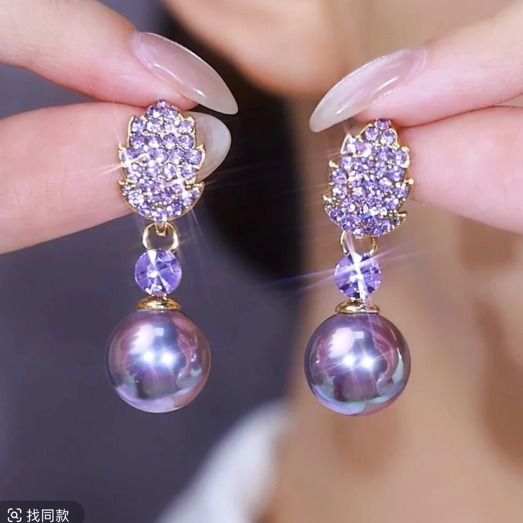 铜合金耳饰  Pradise珠宝 真金电镀S925纯银针耳饰（紫色树叶）