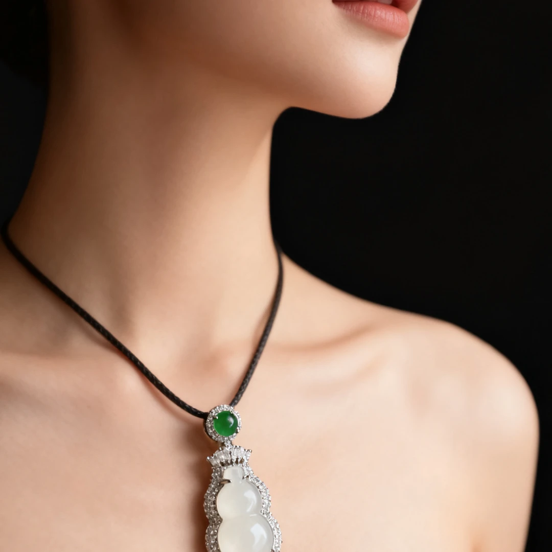 白色冰润葫芦玉髓吊坠