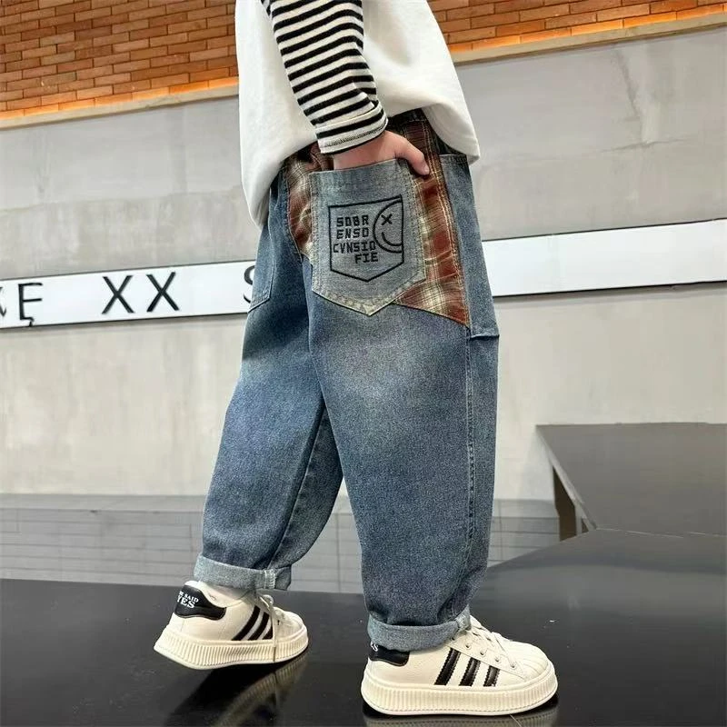 秋季男童潮牌牛仔裤中大童男孩裤子洋气宽松时髦潮流男宝牛仔长裤