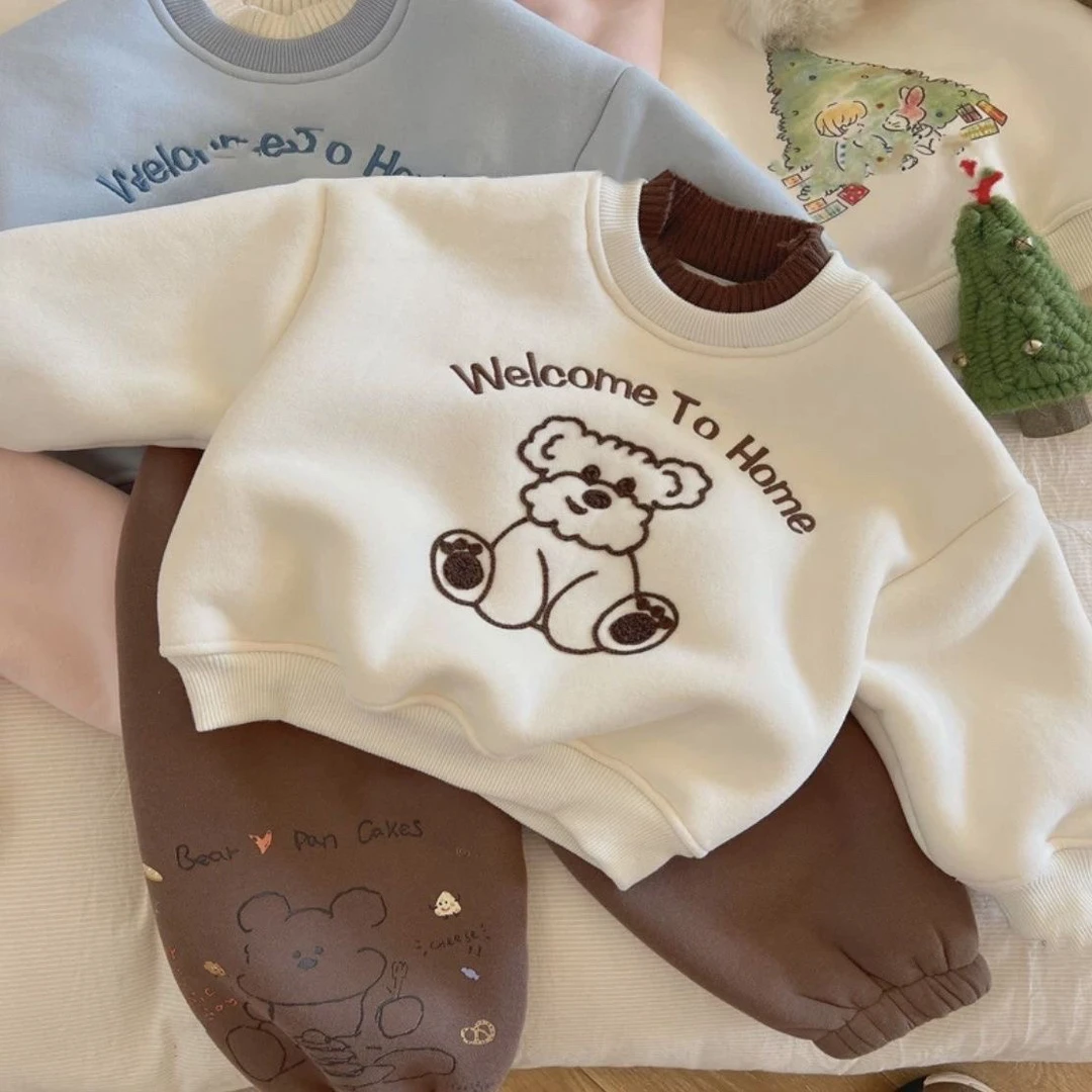 27010-儿童秋冬加绒卫衣男女儿童圆领上衣潮童经典百搭时尚洋气