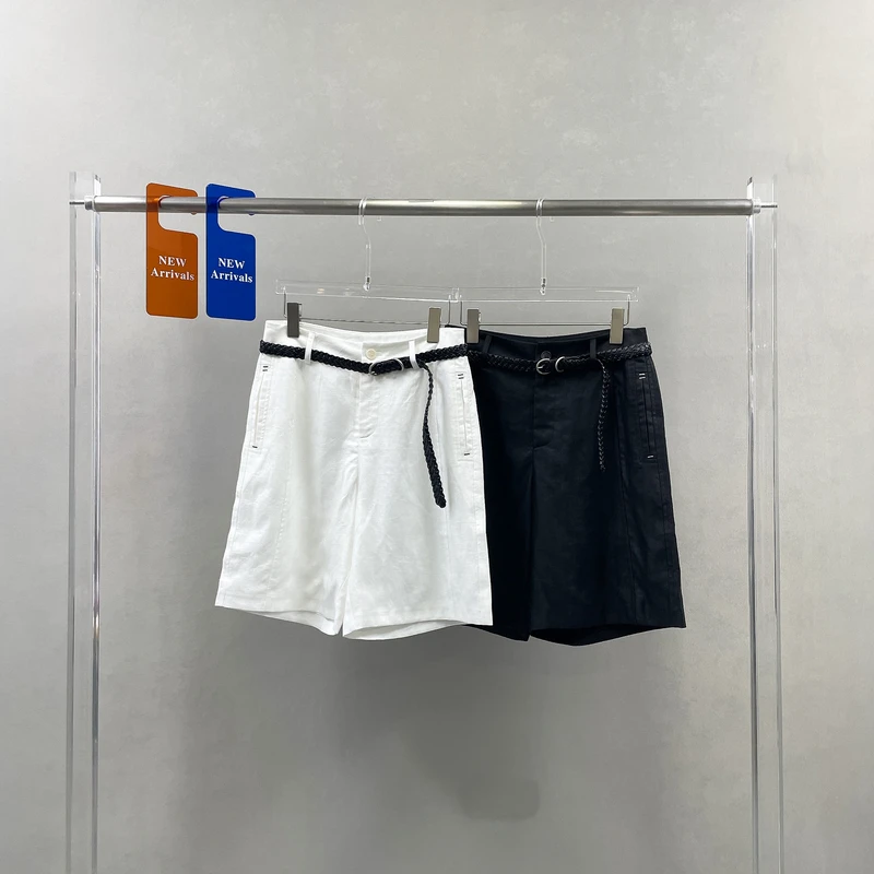 YKS欧货夏季显瘦阔腿五分裤编织腰带亚麻休闲裤短裤251015