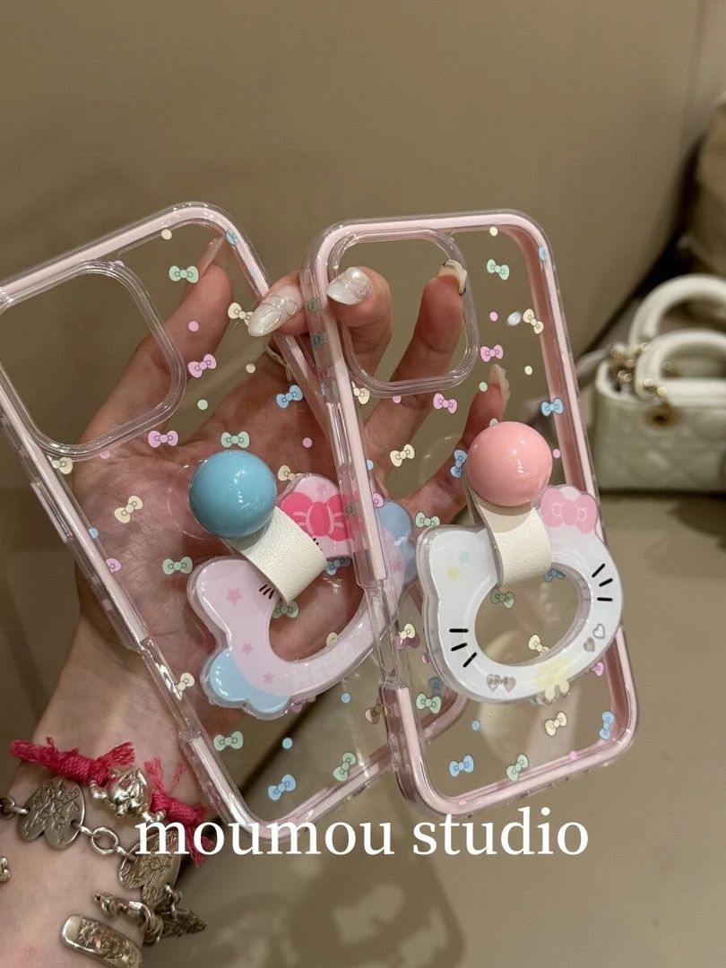 透明波点蝴蝶结指环扣支架适用于iphone16苹果15promax手机壳1413