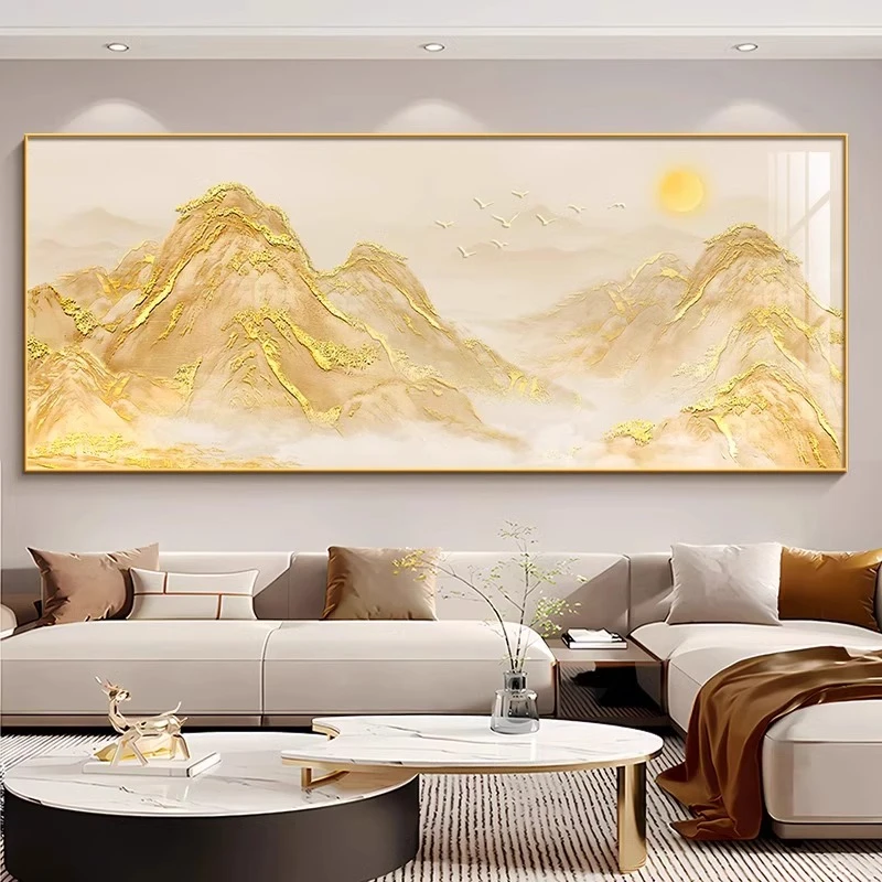 日照金山客厅装饰画轻奢壁画高级感背有靠山沙发背墙横幅挂画床头