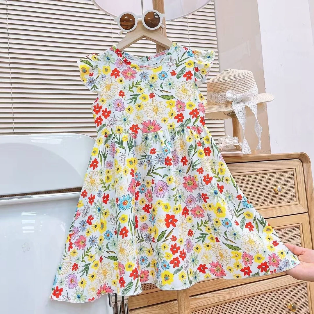女童连衣裙夏季新款2025宝宝飞袖公主裙碎花裙子洋气潮流可爱甜美