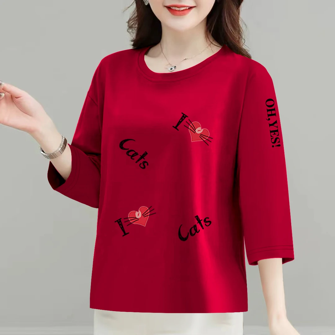 高档纯棉t恤女春夏秋新款七分袖韩版洋气宽松遮肉上衣体恤打底衫