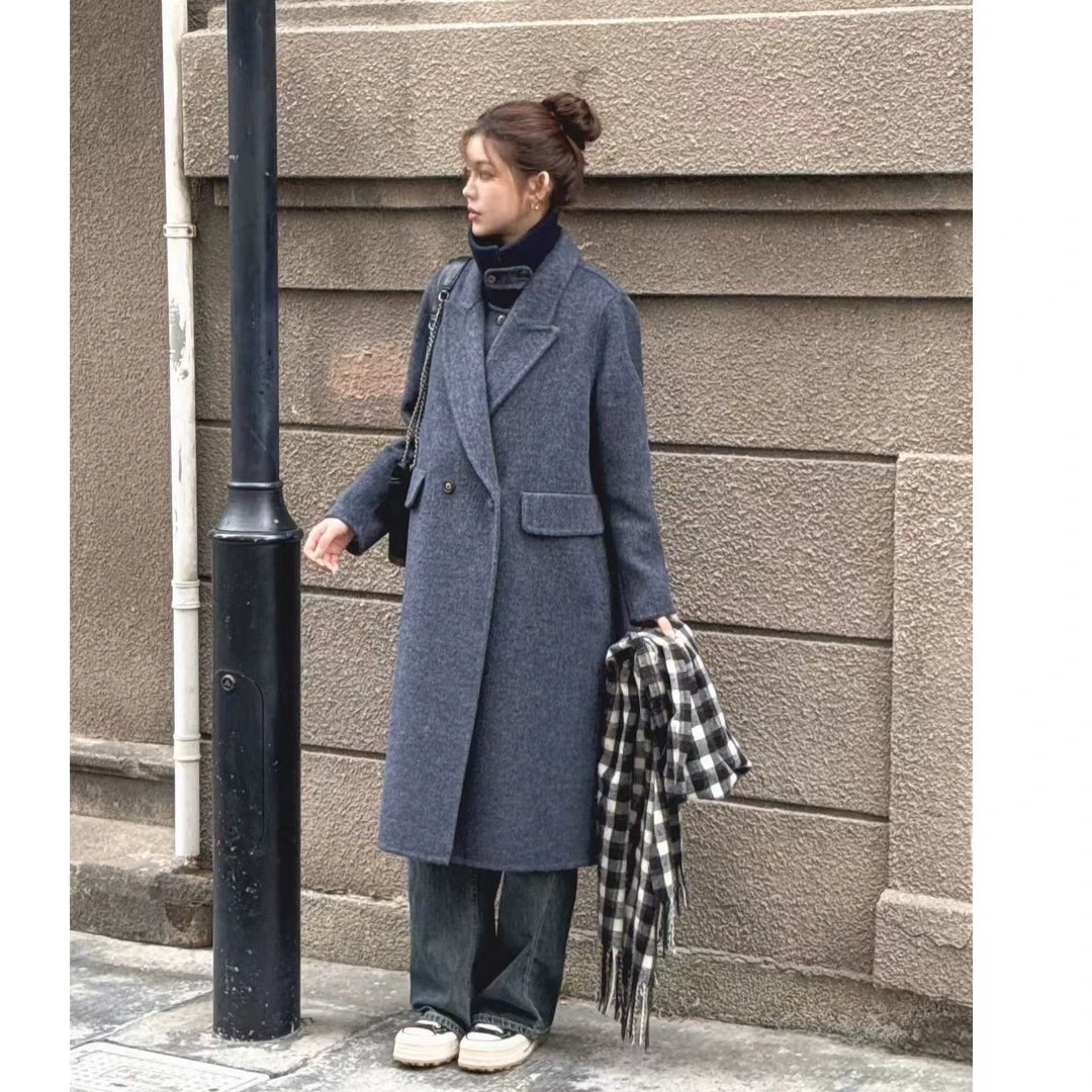 针织罗纹立领两件套西装双面棉羊毛大衣2509-1