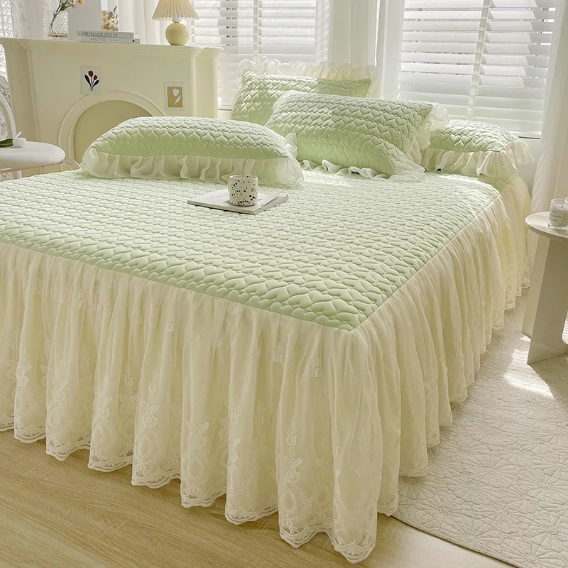 罗莱雅家纺A类夏季凉感冰丝乳胶凉席床裙款三件套可机水洗席子