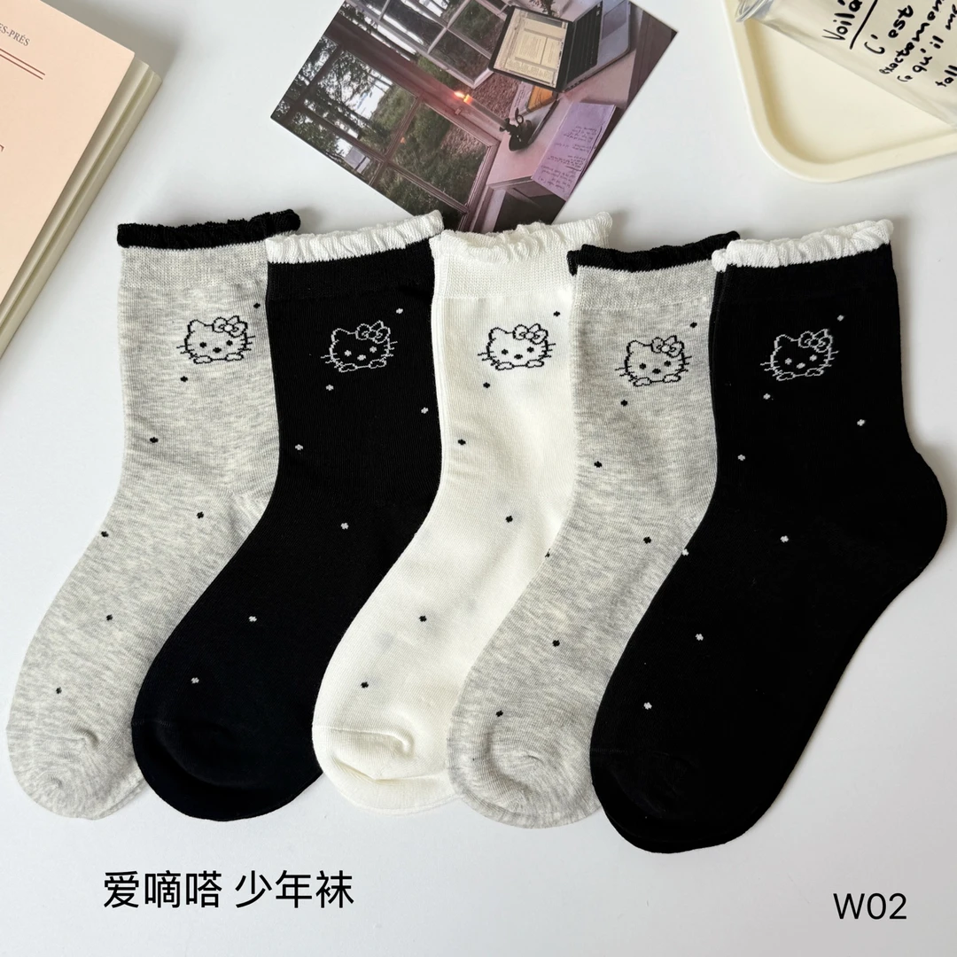 爱嘀嗒中筒袜卡通动漫春秋季厚款花边女学院风