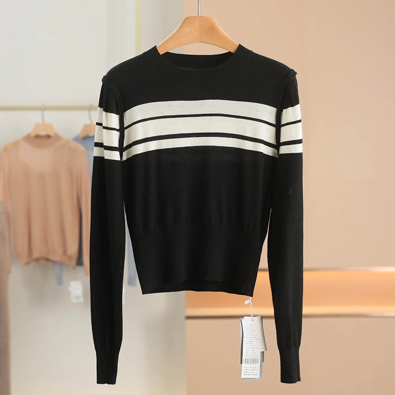 圆领条纹薄款针织衫~2025秋冬新款女装