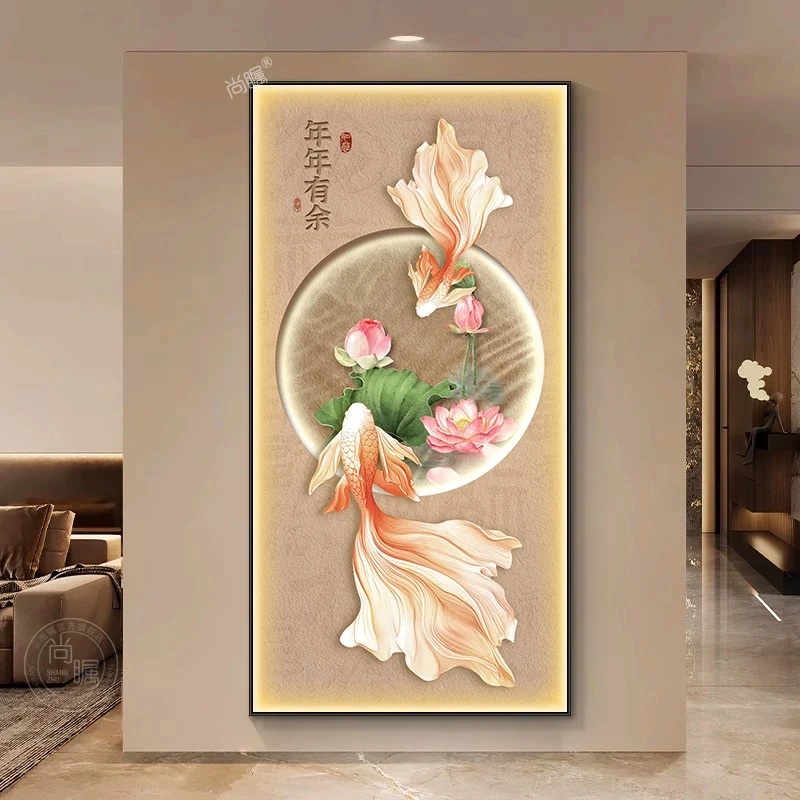 入户玄关装饰画锦鲤轻奢led高级感发光灯画现代简约走廊过道挂画