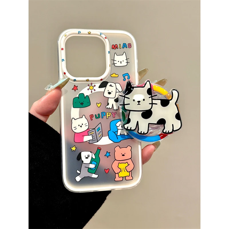 适用苹果iphone16promax创意小猫15pro支架14ins可爱13磁吸手机壳