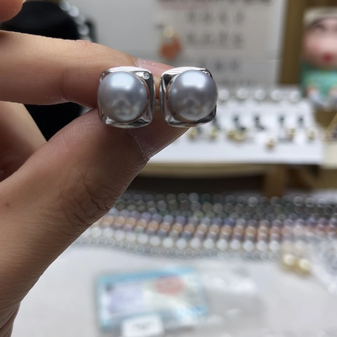 银S925镶嵌耳饰海水珍珠