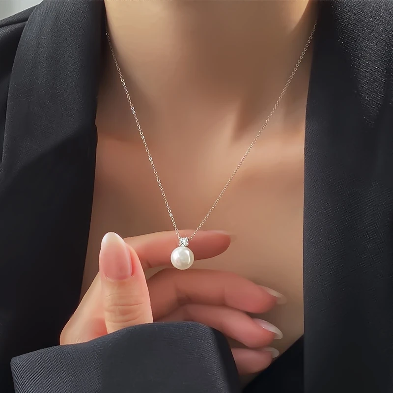 坠链均925银仿珍珠 施家珍珠银项链女纯银设计感小众颈链锁骨链