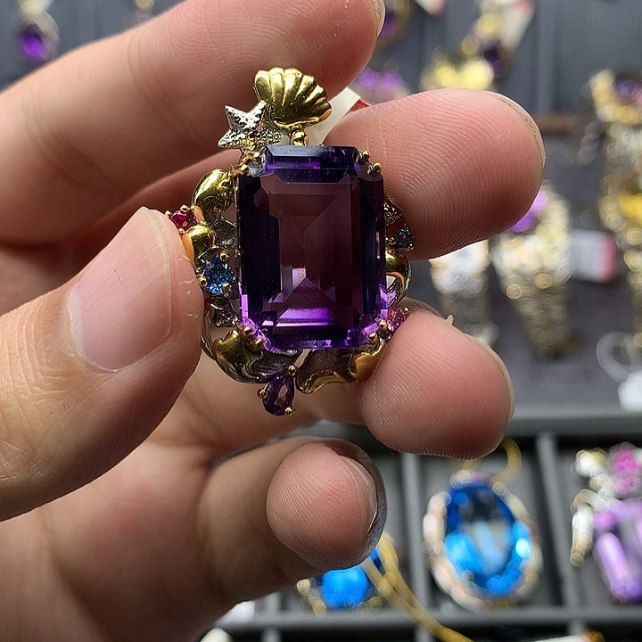 吊坠(不含链)银S925镀金镶嵌水晶