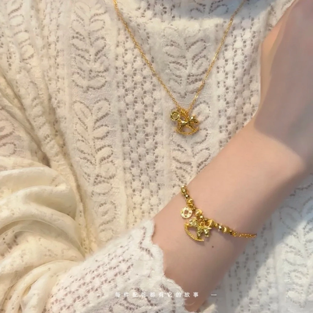 铜合金项链 金店同款爆闪碎冰冰马上有钱木马项链小马铜钱手链