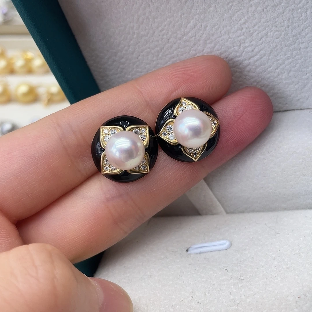 银S925镶嵌海水珍珠耳饰