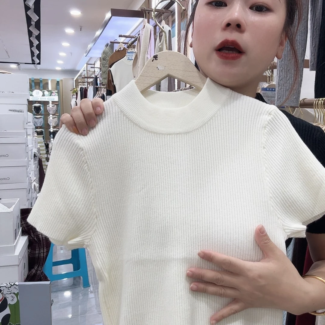 棉A103白色半袖毛衫