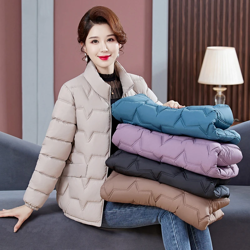 丝绵时尚百搭休闲保暖女士女士短棉袄秋冬季棉袄外套立领轻便加厚