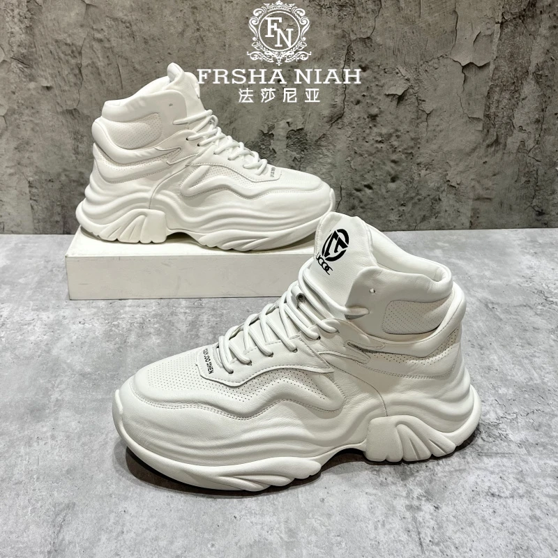 法莎尼亚新款中帮老爹鞋时尚潮流透气软底韩版增高舒适休闲鞋男款