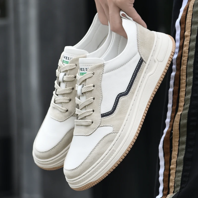 男板鞋头层牛皮软底软面男小白鞋潮流百搭高颜值运动男鞋复古男鞋