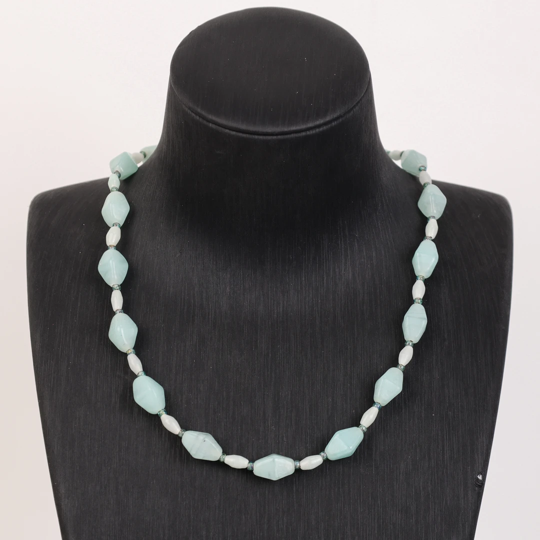 合金项链 LZ2519 浅蓝色菱形老料琉璃项链