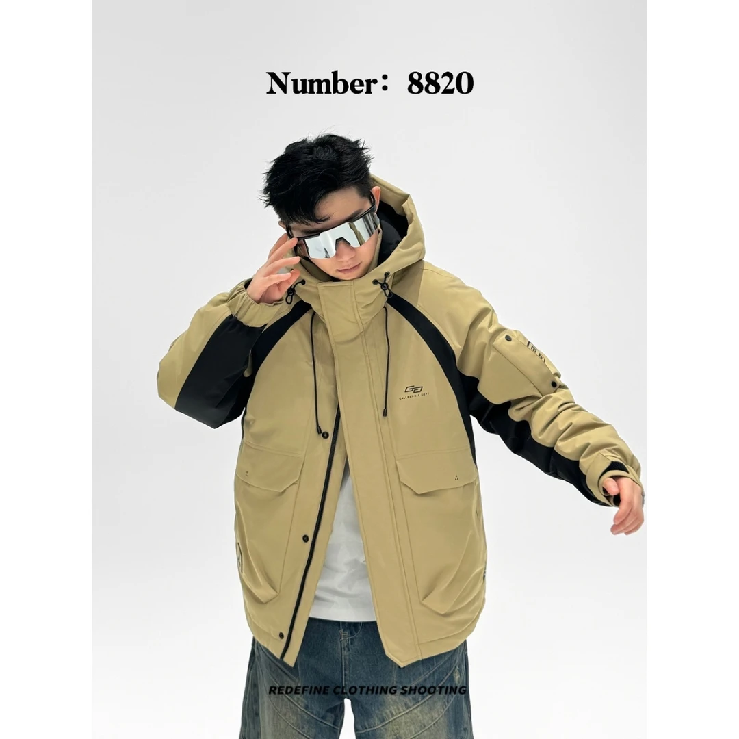 卡其【众星捧月羽绒服】8820冬季时尚保暖流行御寒撞色情侣款