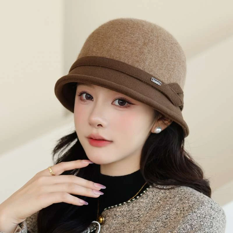 FAVMARTHA秋冬天中老年人帽子女妈妈毛呢盆帽加厚老人奶奶婆婆保