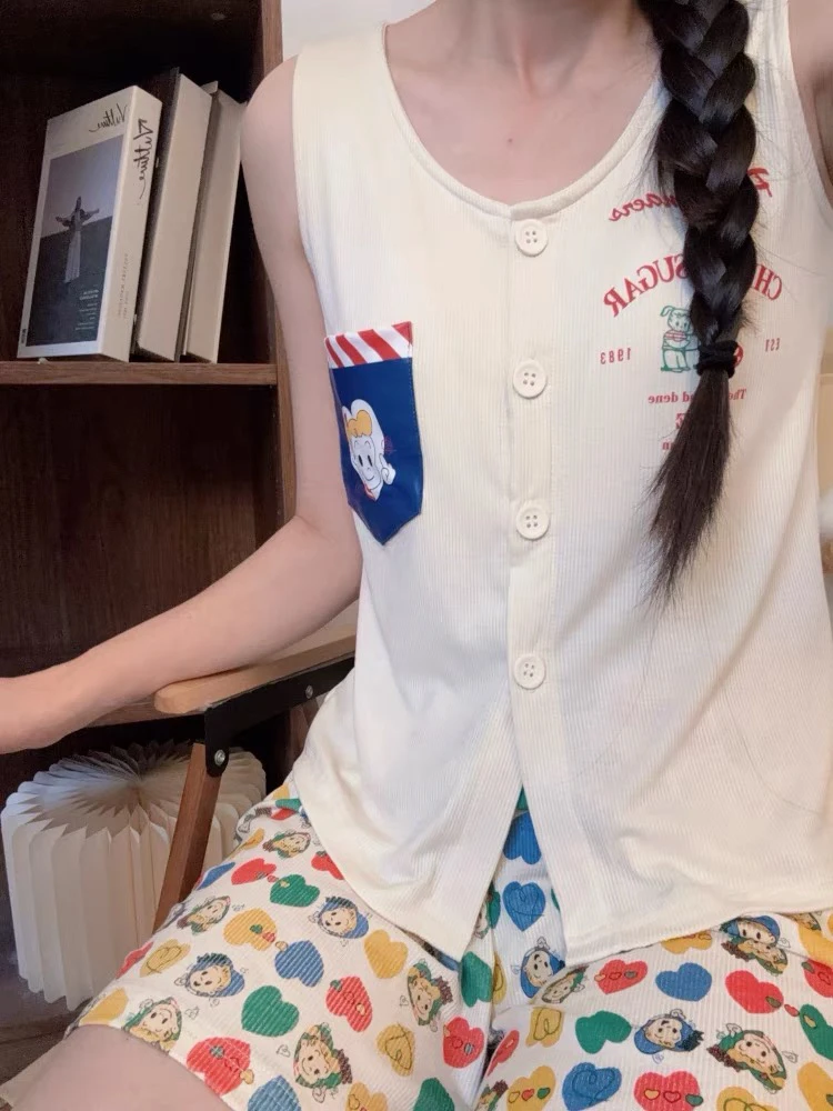 【背心奶黄原田治】~新款带胸垫可外穿休闲时尚家居服套装~133