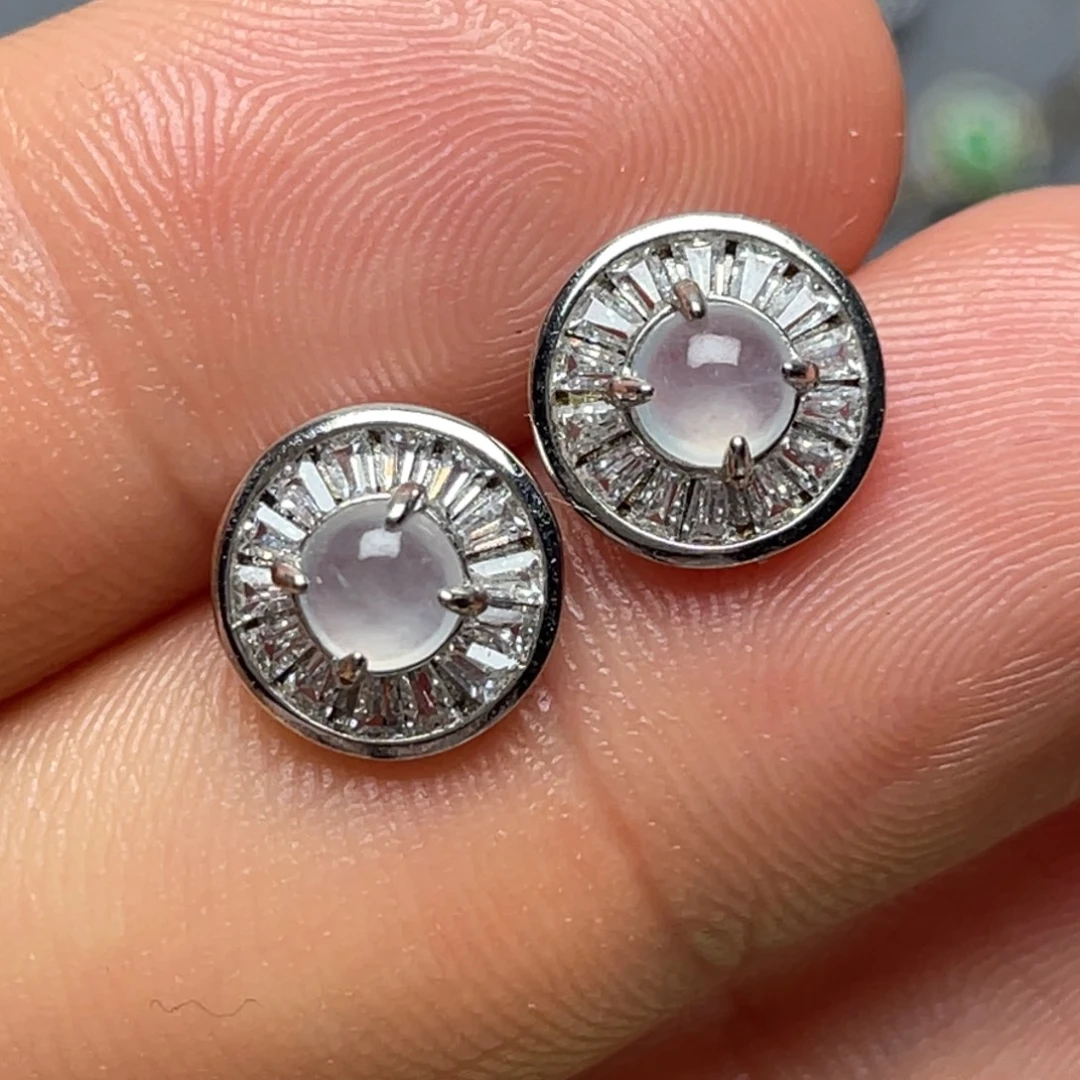 翡翠银S925镶嵌耳饰纯天然缅甸翡翠A货