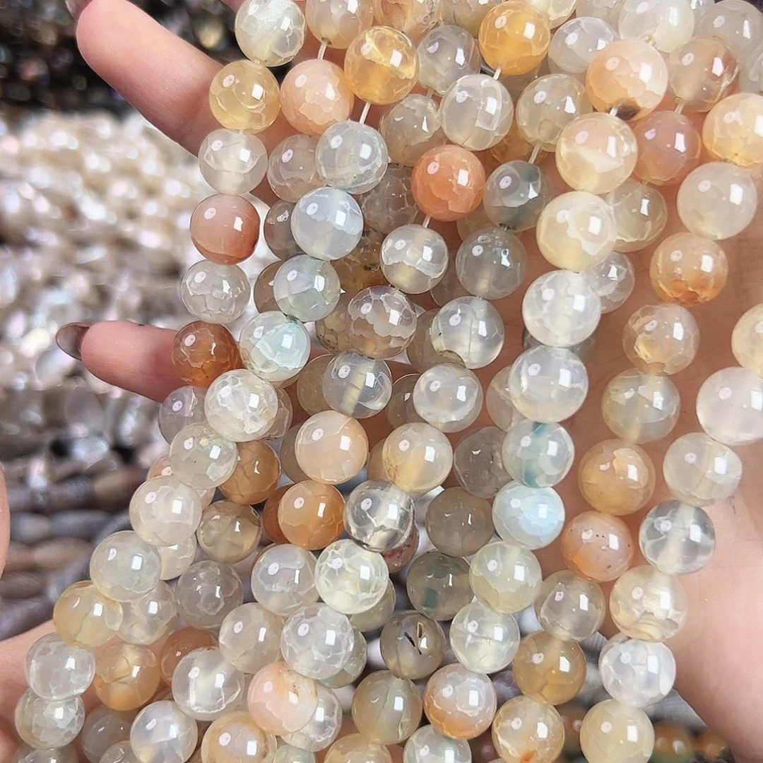 玛瑙/玉髓合金珠宝半成品a137彩发晶圆珠10mm一条