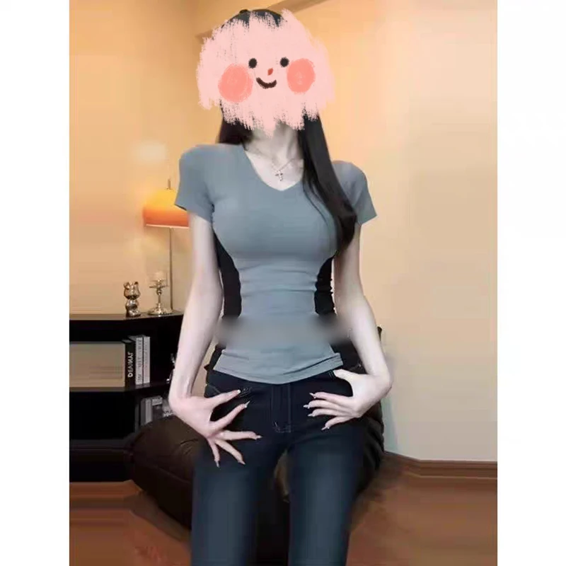 大码休闲上衣弧形下摆微胖显瘦短袖T恤1166#