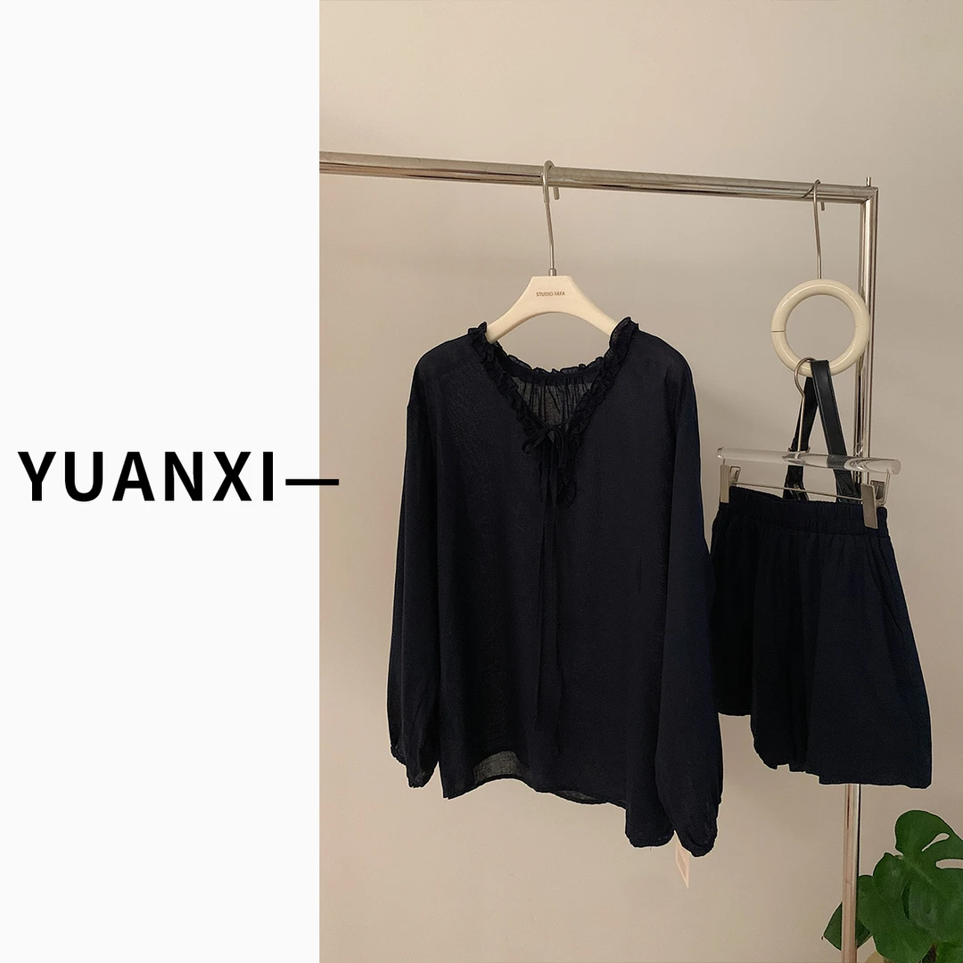 【FAFAJIA】F780 韩系宽松休闲长袖防晒V领衬衫女夏季