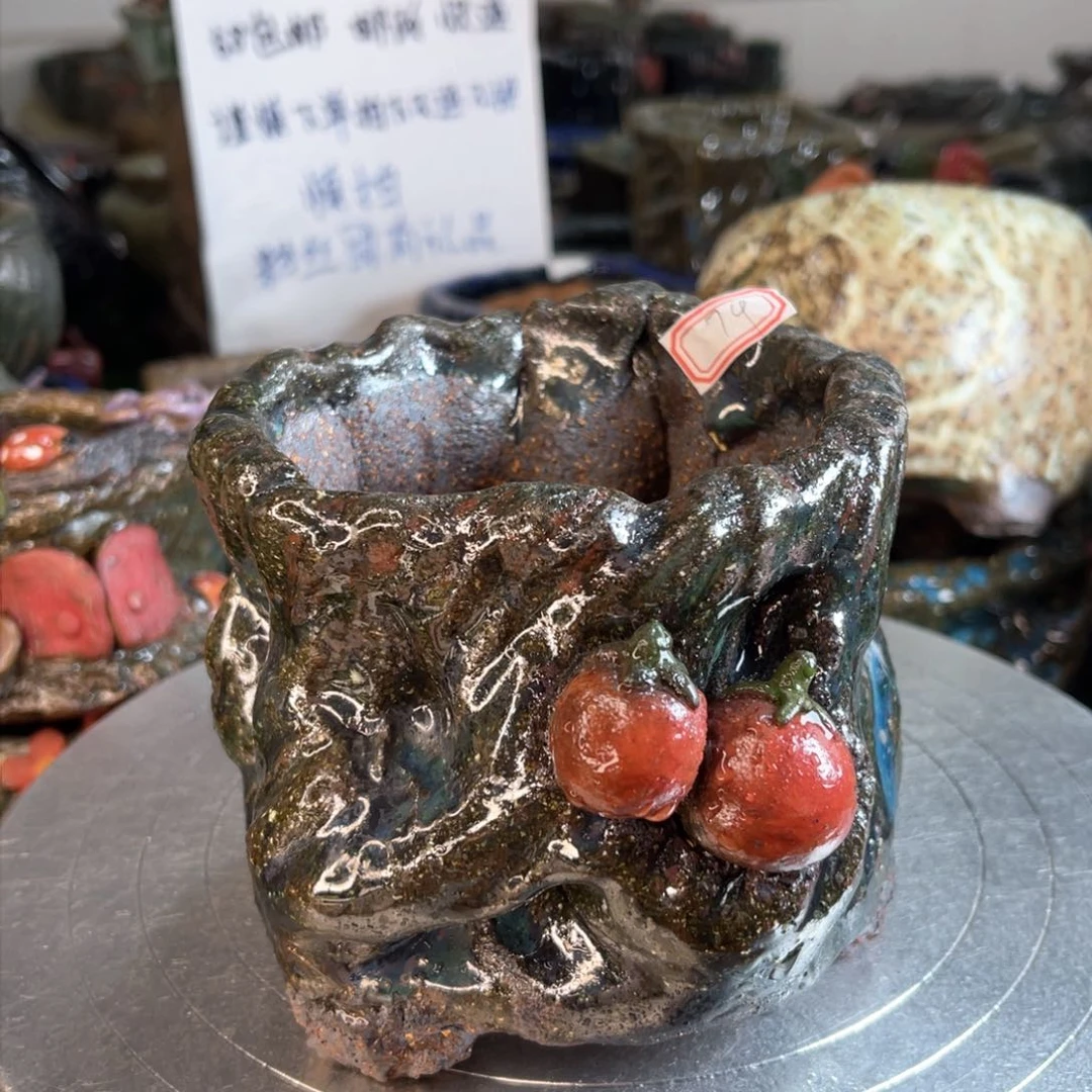 红陶粗砂陶手工花盆