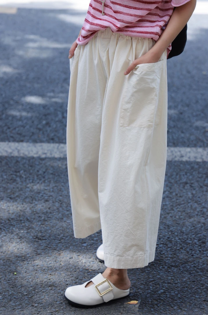 Li Wang/里望设计师款  小众文艺日系全棉 大口袋松紧腰直筒裤