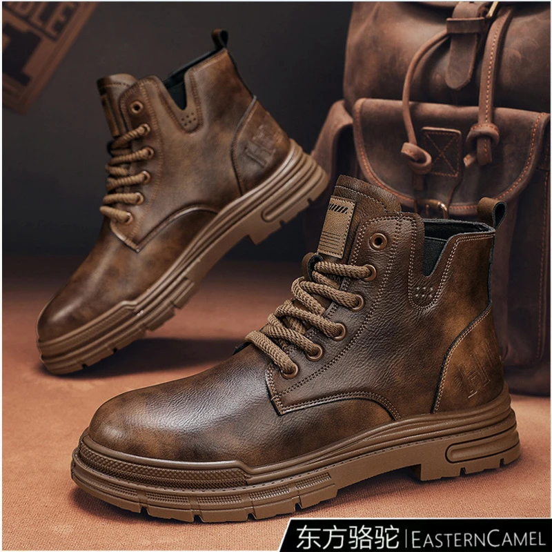 东方骆驼马丁靴男2025秋冬复古百搭英伦风工装鞋美式高帮机车皮靴