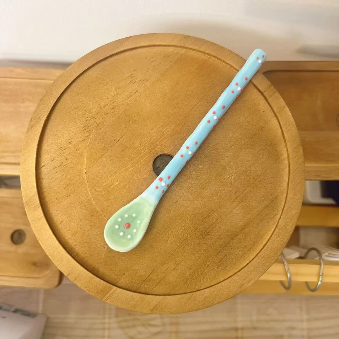 【直播-不带盒子】高温釉下彩小号勺子陶瓷搅拌棒245